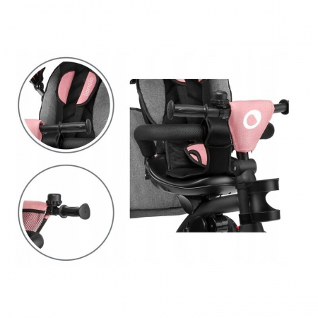Lionelo - Tricicleta Tris, Mecanism de pedalare libera, Suport picioare, Control al directiei, Scaun reversibil, Rotire 360 grade, Pliabila, Conform cu standardul europeane de securitate EN71, Roz/Gri [19]