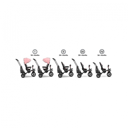 Lionelo - Tricicleta Tris, Mecanism de pedalare libera, Suport picioare, Control al directiei, Scaun reversibil, Rotire 360 grade, Pliabila, Conform cu standardul europeane de securitate EN71, Roz/Gri [2]