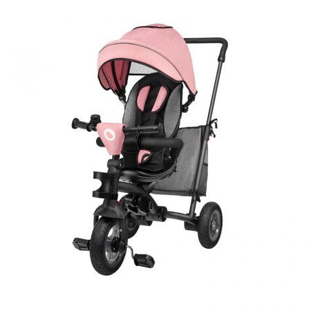 Triciclete copii - Lionelo - Tricicleta Tris, Mecanism de pedalare libera, Suport picioare, Control al directiei, Scaun reversibil, Rotire 360 grade, Pliabila, Conform cu standardul europeane de securitate EN71, Roz/Gri