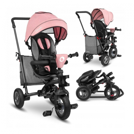 Lionelo - Tricicleta Tris, Mecanism de pedalare libera, Suport picioare, Control al directiei, Scaun reversibil, Rotire 360 grade, Pliabila, Conform cu standardul europeane de securitate EN71, Roz/Gri [4]