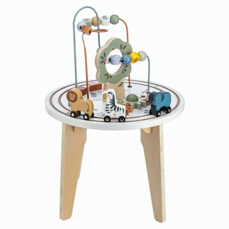 Jucarii de lemn - Masuta Montessori cu activitati, Free2Play, Cu multiple activitati, Dezvolta coordonarea ochi-mana, Din lemn, 18 luni+, Think and Play