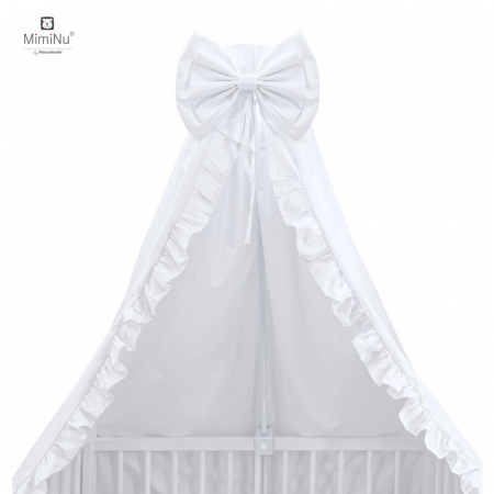 Lenjerii, baldachine, aparatoare - Baldachin din tull, pentru patut, cu funda si volan, 210x145 cm, Material certificat Oeko Tex Standard 100, Alb