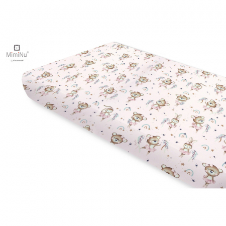Lenjerii, baldachine, aparatoare - Cearceaf cu elastic pentru pat 160x80 cm, Din bumbac, Design, Little Ballerina Pink