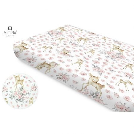 Lenjerii, baldachine, aparatoare - MimiNu - Cearceaf cu elastic, Din bumbac certificat Oeko Tex Standard 100, Pentru pat 160x80 cm, Sweet Deer Pink