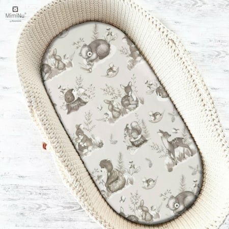Lenjerii, baldachine, aparatoare - Cearceaf cu elastic pentru landou, carucior si cosulet, Dimensiune 80x35 cm, Din bumbac , Calm Forest Beige