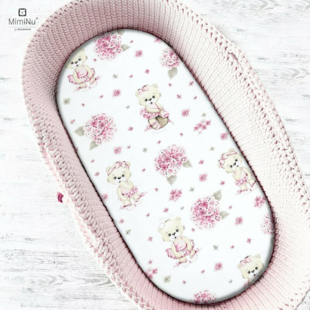 Lenjerii, baldachine, aparatoare - Cearceaf cu elastic pentru landou, carucior si cosulet, Dimensiune 80x35 cm, Din bumbac , Pink Ballerina
