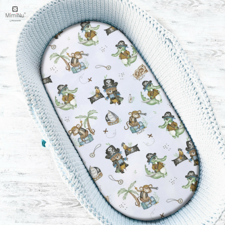 Lenjerii, baldachine, aparatoare - Cearceaf cu elastic pentru landou, carucior si cosulet, Dimensiune 80x35 cm, Din bumbac , Pirates Blue