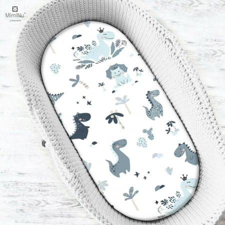 Lenjerii, baldachine, aparatoare - Cearceaf cu elastic pentru landou, carucior si cosulet, Dimensiune 80x35 cm, Din bumbac , Dino Granat