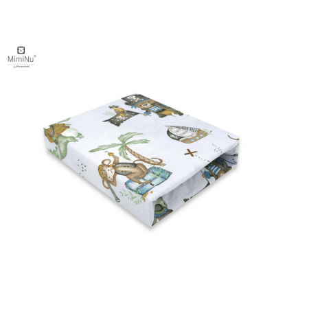 Lenjerii, baldachine, aparatoare - Cearceaf cu elastic pentru patut 120X60 cm, Din bumbac , Design, Pirates Blue