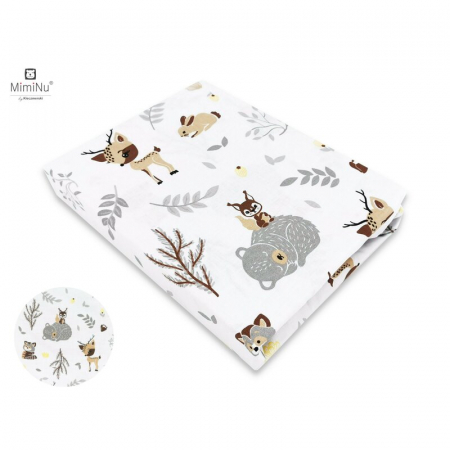 Lenjerii, baldachine, aparatoare - Cearceaf cu elastic pentru patut 120X60 cm, Din bumbac , Forest friends Grey/Beige