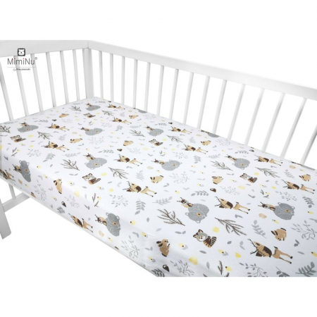 Cearceaf cu elastic pentru patut 120X60 cm, Din bumbac , Forest friends Grey/Beige [1]