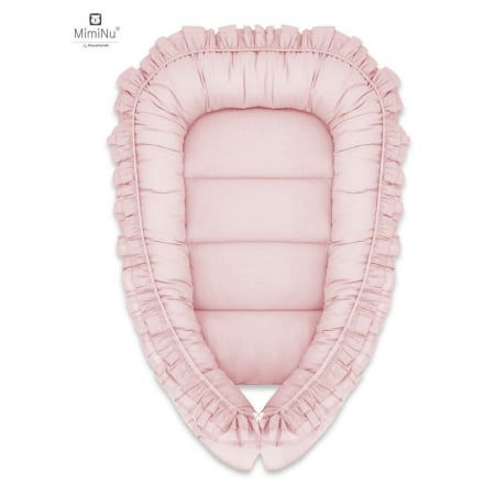 Cosuri de dormit - Cosulet bebelus Baby Nest 55 x 75 cm, Cu Volanase, Husa 100% bumbac, Colectia Royal, Powder Pink