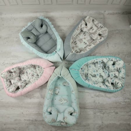 Cosulet bebelus Baby Cocoon 75x55 cm, Husa 100% bumbac , Velvet Forest friends Grey/Beige [4]