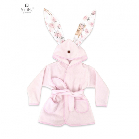 Prosoape si halate - MimiNu - Halat de baie cu urechi 2 - 5 ani, Moale, Cu buzunare, Cu cordon, Din bumbac si thermo fleece, Materiale certificate Oeko Tex Standard 100, Sweet Deer Pink