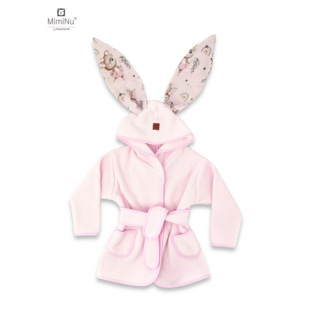 Prosoape si halate - MimiNu - Halat de baie cu urechi 6 - 24 luni, Moale, Cu buzunare, Cu cordon, Din bumbac si thermo fleece, Materiale certificate Oeko Tex Standard 100, Design, Little Ballerina Pink