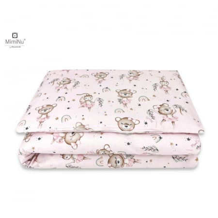 MimiNu - Lenjerie patut 3 piese, Cu protectie laterala, Din bumbac certificat Oeko Tex Standard 100, Pentru patut 120x60 cm, Design, Little Ballerina Pink [2]