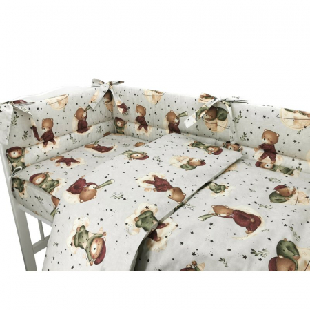 MimiNu - Lenjerie patut 3 piese, Cu protectie laterala, Din bumbac certificat Oeko Tex Standard 100, Pentru patut 120x60 cm, Teddy Bear On Moon [1]