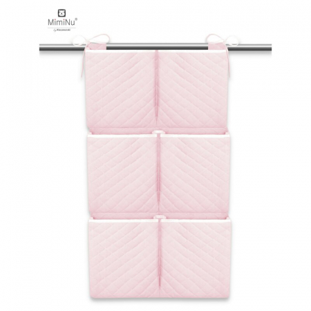 Lenjerii, baldachine, aparatoare - MimiNu - Organizator matlasat din catifea moale, Pentru patut, Cu 6 compartimente, Cu doua panglici, Materiale certificate Oeko Tex Standard 100, Dimensiune mare 70x40 cm, Pink