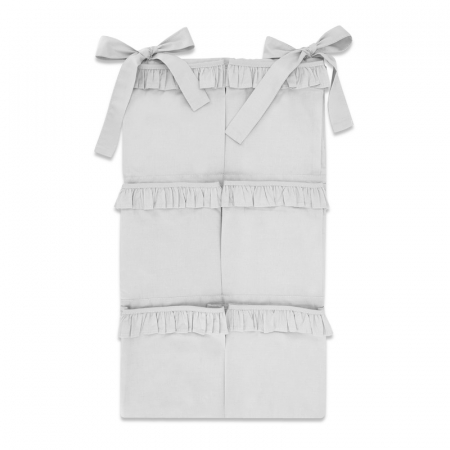 Lenjerii, baldachine, aparatoare - MimiNu - Organizator pentru patut, Din bumbac certificat Oeko Tex Standard 100, Cu 6 compartimente, Cu doua panglici, 70x40 cm, Cu volanase, Colectia Royal, Grey