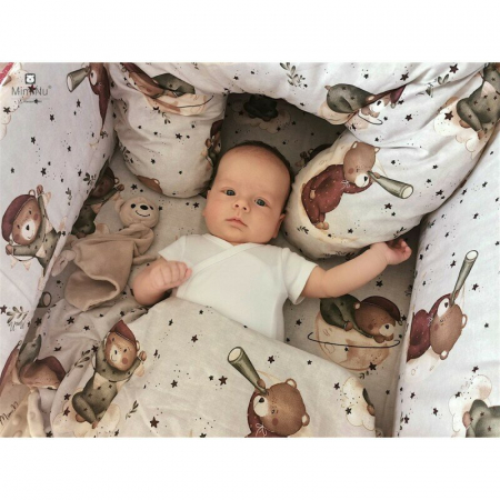 MimiNu - Paturica de infasat cu doua fete, Cu multiple utilizari, Cu inchidere arici velcro, Dimensiune 75x75 cm, Din bumbac certificat Oeko Tex Standard 100, Teddy Bear On Moon [2]
