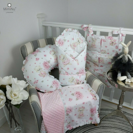 MimiNu - Paturica de infasat, Cu volanas si panglica, Cu multiple utilizari, Cu inchidere arici velcro, Dimensiune 75x75 cm, Din bumbac certificat Oeko Tex Standard 100, Design, Pink Ballerina [2]