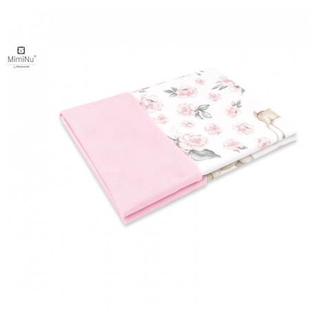 Lenjerii, baldachine, aparatoare - MimiNu - Paturica pufoasa cu doua fete, Dimensiune 75x100 cm, Din tesatura de catifea si bumbac, Materiale certificate Oeko Tex Standard 100, Sweet Deer Pink