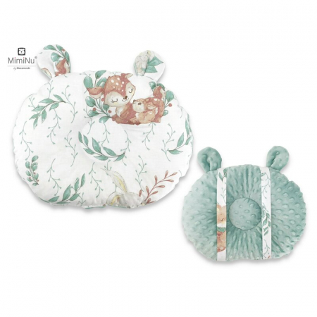 Perne - Perna bebelusi Ursulet, Multifunctionala, Cu doua fete, Tesatura pufoasa minky si bumbac, Minky Cold Mint/ Lulu Natural