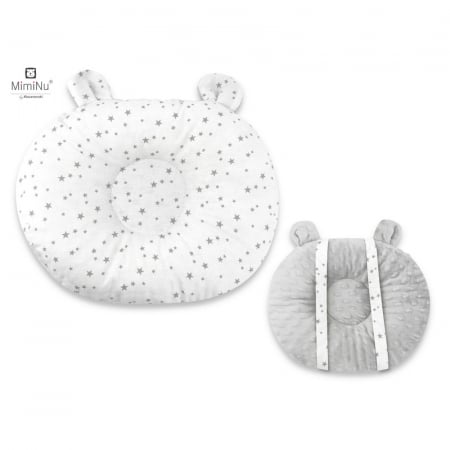 Perne - Perna bebelusi Ursulet, Multifunctionala, Cu doua fete, Tesatura pufoasa minky si bumbac, Minky Mini Gray Stars
