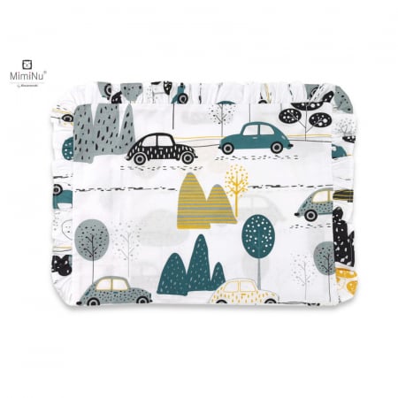 Perne - Perna clasica de dormit, Cu volanas, Cu husa detasabila cu fermoar, Din bumbac  Pentru patut, carucior, balansoar, 30x40 cm, Childrens Journey Grey