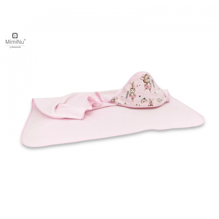 Prosoape si halate - MimiNu - Prosop mare cu gluga, Dimensiune 100x100 cm, Din bumbac si thermo fleece, Materiale certificate Oeko Tex Standard 100, Design, Little Ballerina Pink