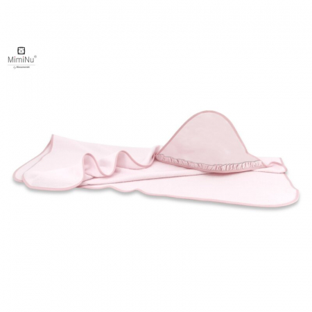 Prosoape si halate - MimiNu - Prosop mare cu gluga si volanas, Dimensiune 100x100 cm, Din bumbac si thermo fleece, Materiale certificate Oeko Tex Standard 100, Colectia Royal, Powder Pink