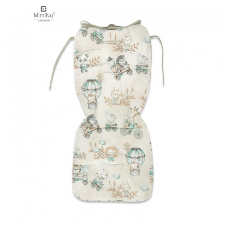 Produse pentru masina - MimiNu - Salteluta pentru carucior, Reversibila, Cu doua fete, Din catifea matlasata si bumbac, Materiale certificate Oeko Tex Standard 100, Dimensiune 78 x 34 cm, Design, Zoo on Bikes Nugat/Beige