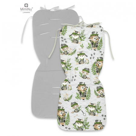 Produse pentru masina - MimiNu - Salteluta pentru carucior, Reversibila, Cu doua fete, Din catifea matlasata si bumbac, Materiale certificate Oeko Tex Standard 100, Dimensiune 78 x 34 cm, Minky Detective Natural