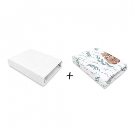 Lenjerii, baldachine, aparatoare - MimiNu - Set 2 cearceafuri cu elastic pentru patut leagan sau patut co-sleeper, 90x50 cm, Din bumbac, Material certificat Oeko Tex Standard 100, White and Lulu Natural