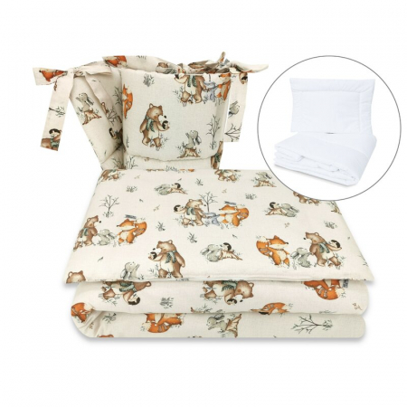Lenjerii, baldachine, aparatoare - MimiNu - Set lenjerie patut 5 piese, Cu pilota si perna, Din bumbac certificat Oeko Tex Standard 100, Pentru patut 120x60 cm, Design, Time for fun