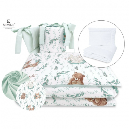 Lenjerii, baldachine, aparatoare - MimiNu - Set lenjerie patut 5 piese, Cu pilota si perna, Din bumbac certificat Oeko Tex Standard 100, Pentru patut 120x60 cm, Lulu Natural