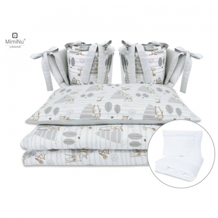 Lenjerii, baldachine, aparatoare - MimiNu - Set lenjerie patut cu 6 piese, Cu pilota si perna, Cu doua aparatori laterale, Din bumbac certificat Oeko Tex Standard 100, Pentru patut 120x60 cm, Forest