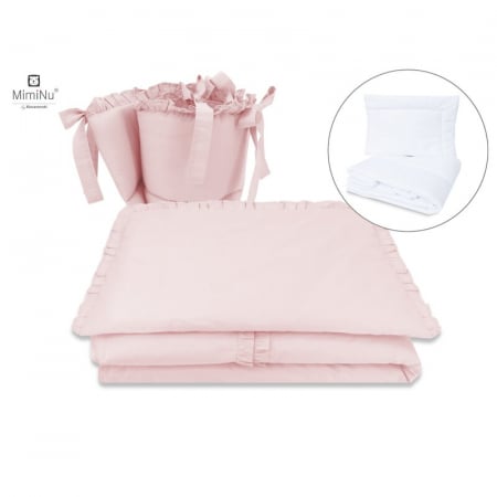 MimiNu - Set lenjerie patut cu 6 piese, Cu volanase, Cu pilota si perna, Cu doua aparatori laterale, Din bumbac certificat Oeko Tex Standard 100, Pentru patut 120x60 cm, Colectia Royal, Powder Pink [1]
