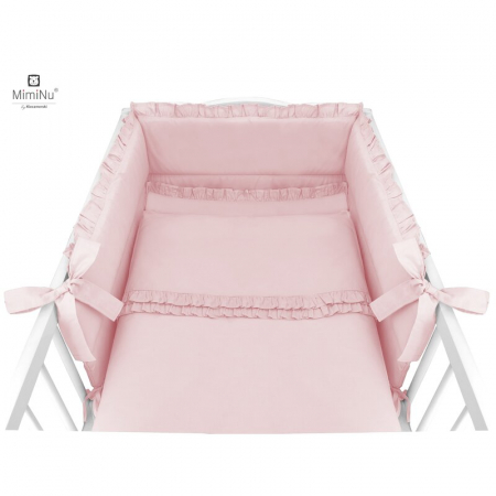 MimiNu - Set lenjerie patut cu 6 piese, Cu volanase, Cu pilota si perna, Cu doua aparatori laterale, Din bumbac certificat Oeko Tex Standard 100, Pentru patut 120x60 cm, Colectia Royal, Powder Pink [6]