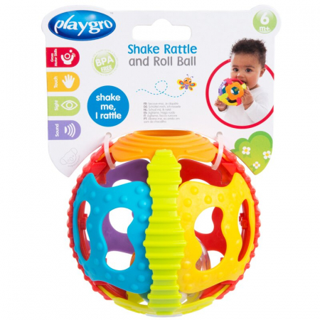 Minge zornaitoare, Playgro, Cu diverse forme si texturi, 6 luni+, Shake Rattle & Roll Ball [8]