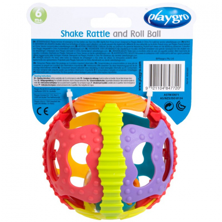Minge zornaitoare, Playgro, Cu diverse forme si texturi, 6 luni+, Shake Rattle & Roll Ball [9]