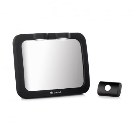 Produse pentru masina - Oglinda auto, Jane, Pentru masina, Cu iluminare LED, Include telecomanda pentru pornire si oprire usoara, Din sticla rezistenta la spargere, 28 x 7 x 20 cm, Black