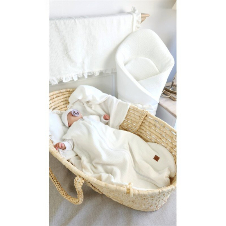 Paturica de infasat, Qmini, Din muselina dubla, Cu inchidere cu panglica, Dimensiune 75x75 cm, Din material certificat Oeko Tex Standard 100, Cream [1]