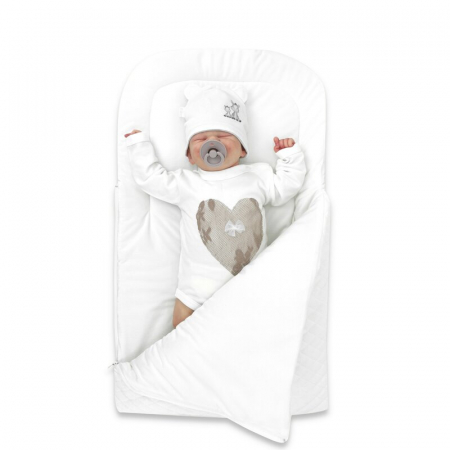 Saltele si accesorii infasat - Paturica de infasat, Qmini, Pentru botez si nu numai, Cu fermoar, 72x45 cm, Din catifea matlasata, White