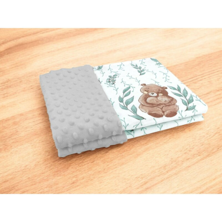 Paturica pufoasa, MimiNu, Cu doua fete, Dimensiune 75x100 cm, Din tesatura Minky si bumbac, Materiale certificate Oeko Tex Standard 100, Lulu Natural Grey [1]