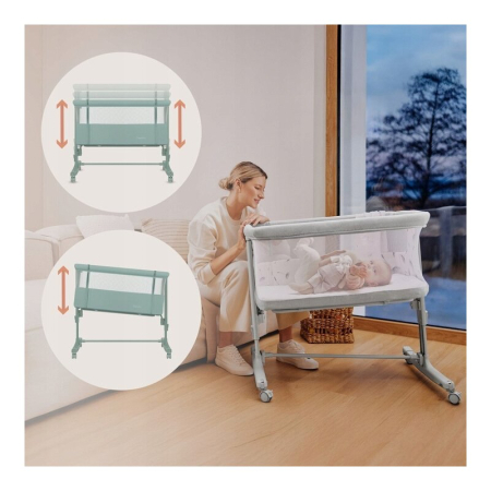 Patut co-sleeper, Lionelo, Aurora, 3 in 1, Cu leganare si setare unghiulara, Saltea cu densitate T25 si geanta transport, Reglabil in 5 pozitii pe inaltime, Pana la 9 kg, 0 luni+, 85x60x66 cm, EN 1130 [27]