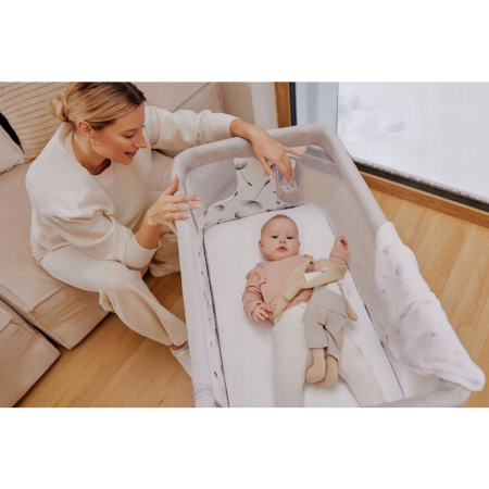 Patut co-sleeper, Lionelo, Aurora, 3 in 1, Cu leganare si setare unghiulara, Saltea cu densitate T25 si geanta transport, Reglabil in 5 pozitii pe inaltime, Pana la 9 kg, 0 luni+, 85x60x66 cm, EN 1130 [28]