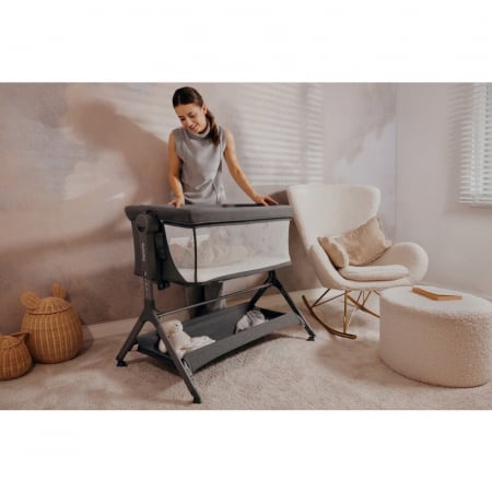 Patut co-sleeper, Lionelo, Leonie Plus, Pliabil, Cu sistem de leganare, Cu setare unghiulara, Reglabil in 6 pozitii pe inaltime, Conform cu standardele europeane de securitate EN1130 si EN16890, Bej [43]