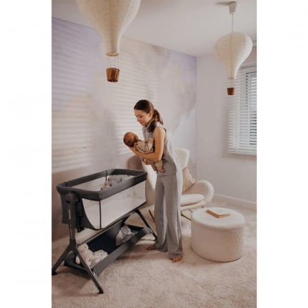 Patut co-sleeper, Lionelo, Leonie Plus, Pliabil, Cu sistem de leganare, Cu setare unghiulara, Reglabil in 6 pozitii pe inaltime, Conform cu standardele europeane de securitate EN1130 si EN16890, Bej [45]