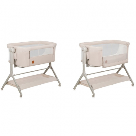 Patut co-sleeper, Lionelo, Leonie Plus, Pliabil, Cu sistem de leganare, Cu setare unghiulara, Reglabil in 6 pozitii pe inaltime, Conform cu standardele europeane de securitate EN1130 si EN16890, Bej [25]